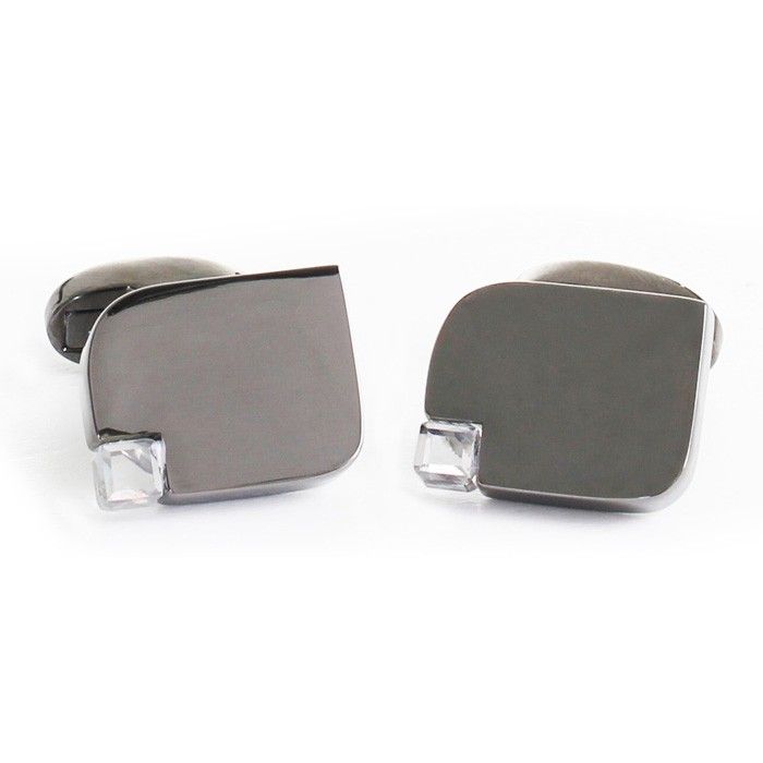 20920N Gunmetal Cufflink with Clear Stone