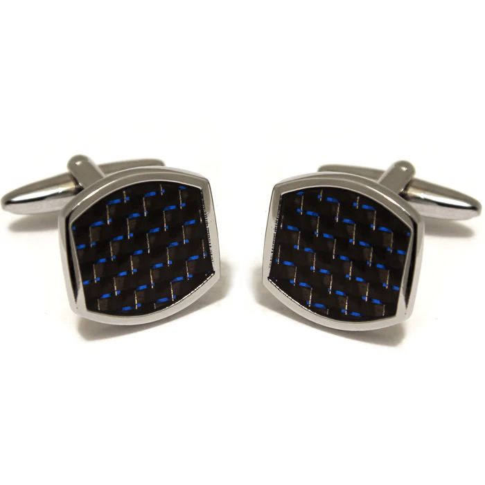 22370N Link Rhodium Oval Carbon Cuff Links