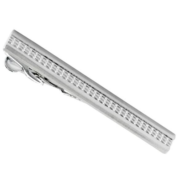 46480N Brushed Silver Finish Patterned Centre Tie Bar