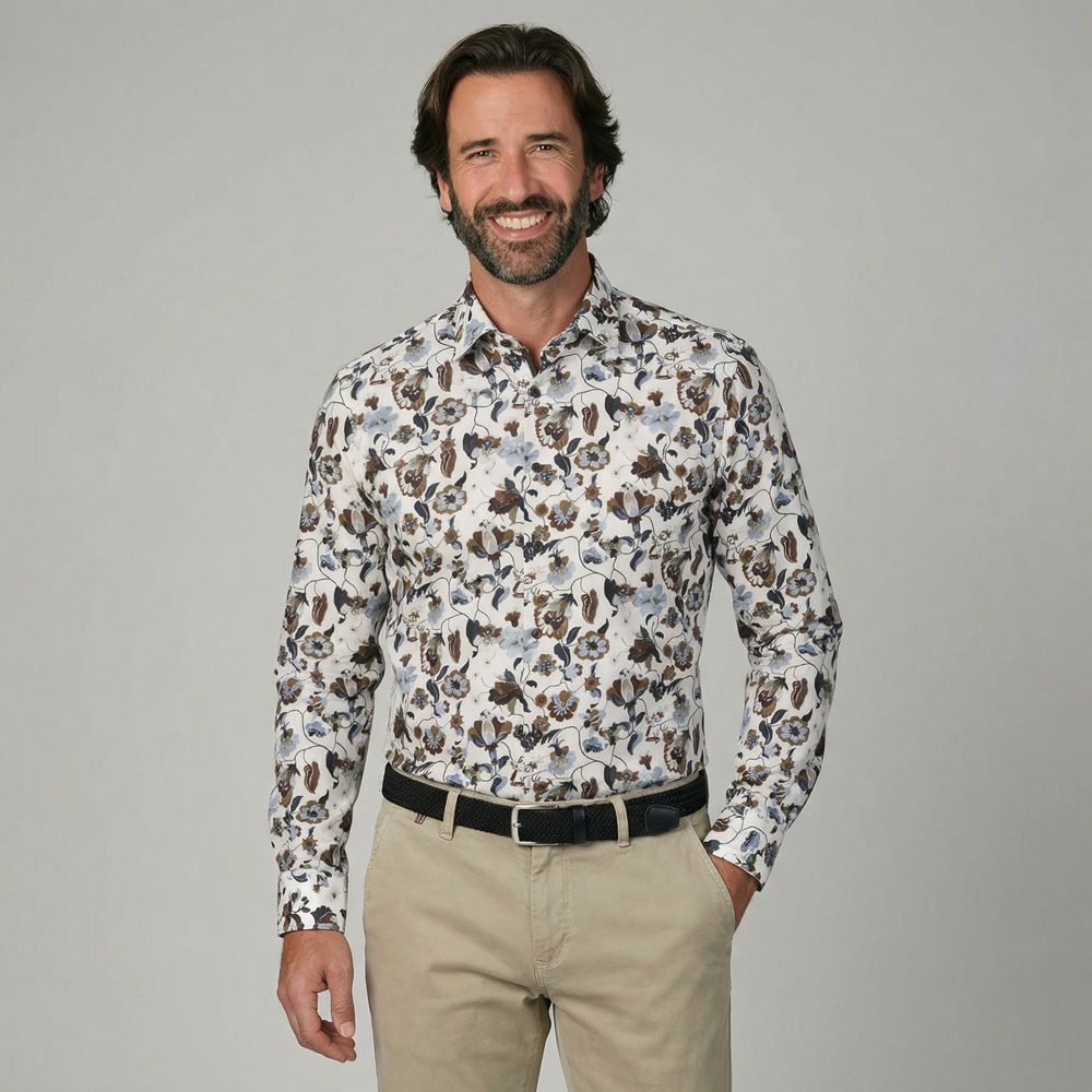 A11983XT Eterna Modern Fit Fancy Print Shirt (Brown)