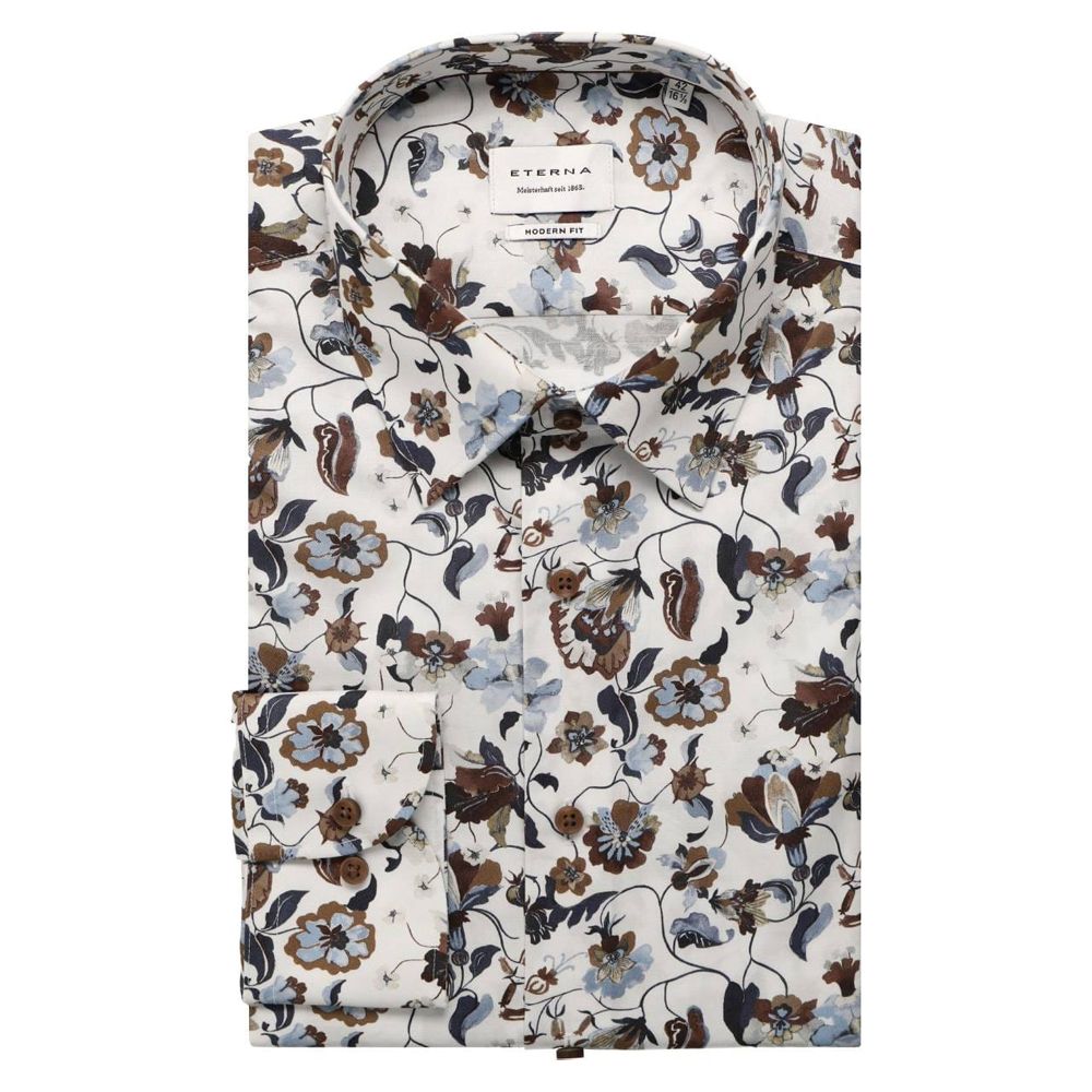 A11983XT Eterna Modern Fit Fancy Print Shirt (Brown)