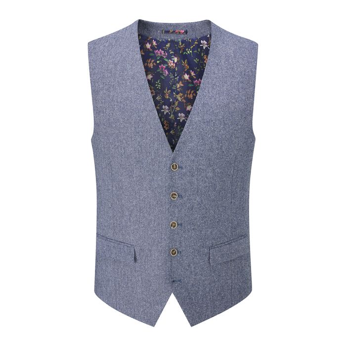 D6382XT Tall Fit Skopes Jude Herringbone Tweed Waistcoat (Blue)