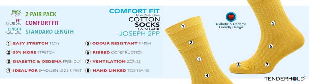 X888-Diabetic Cotton Mix Socks - 2 Pair Pack (Black)