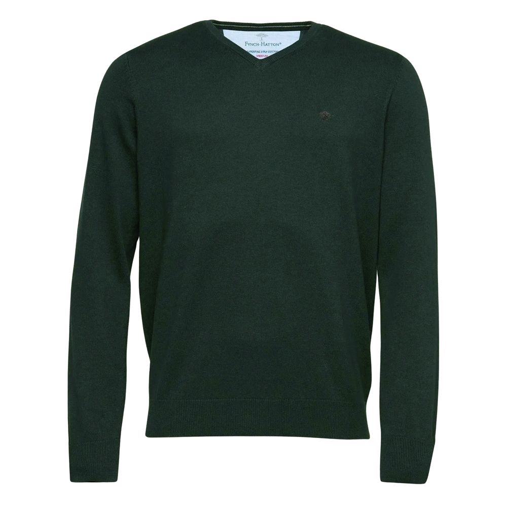 E1079XT Tall Fit Fynch Hatton Fine Knit V-Neck Jumper (Dark Ivy)