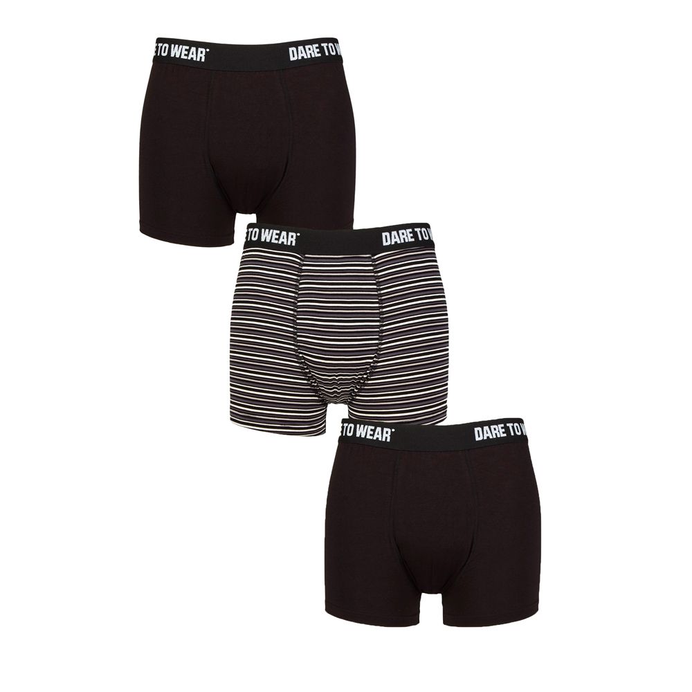 G1135 Dare to Wear 3 Pack Plain & Stripe Bamboo Trunks (Black)