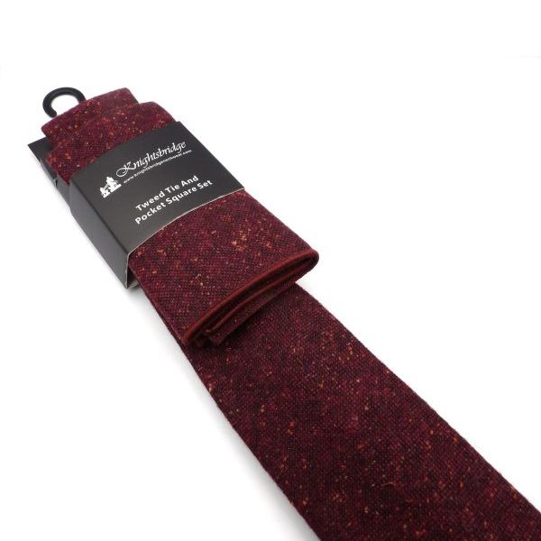 T8303-1 Knightsbridge Tweed Tie & Pocket Square Set - Wine
