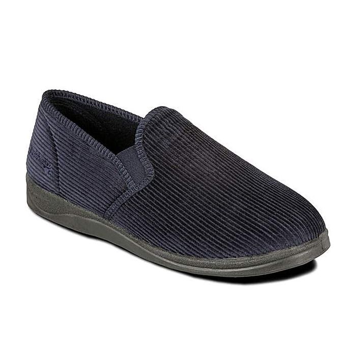 P408-25 Padders Albert Cord Slipper Wide G Fitting (Navy)