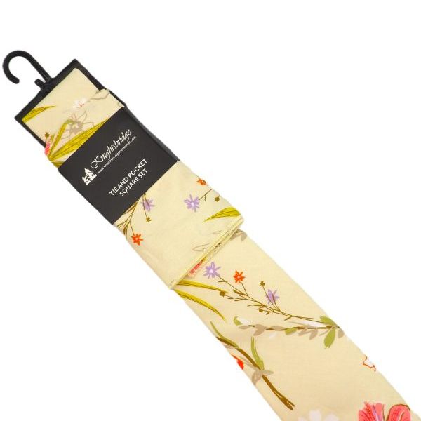 T8286-3 Knightsbridge Cream Cotton Tie & Pocket Square Set