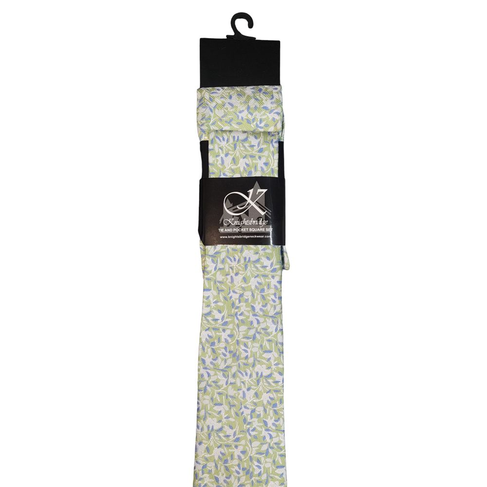 T910637 Knightsbridge Tie & Pocket Square Set - Green/Blue