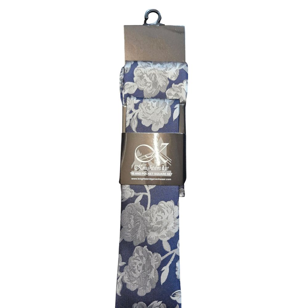 U70037 Knightsbridge Tie & Pocket Square Set - Navy