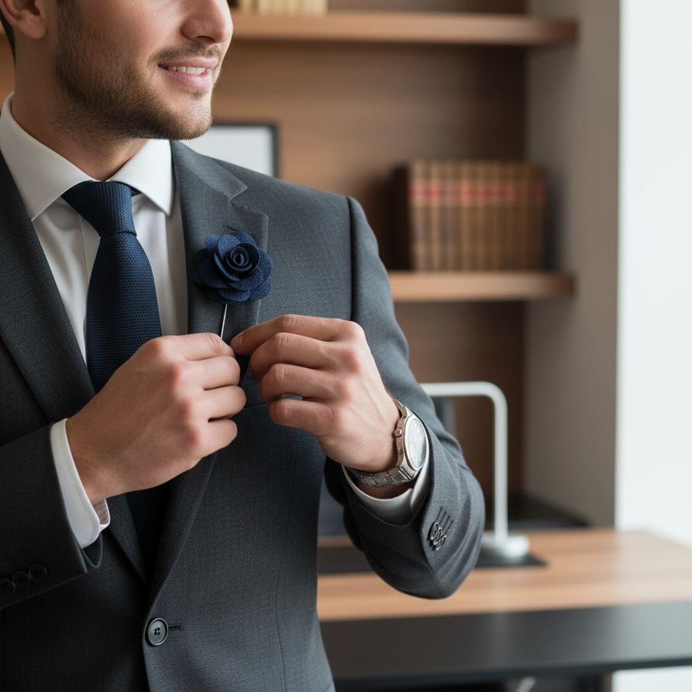 X1002 Dalaco Flower Lapel Pin (Navy)