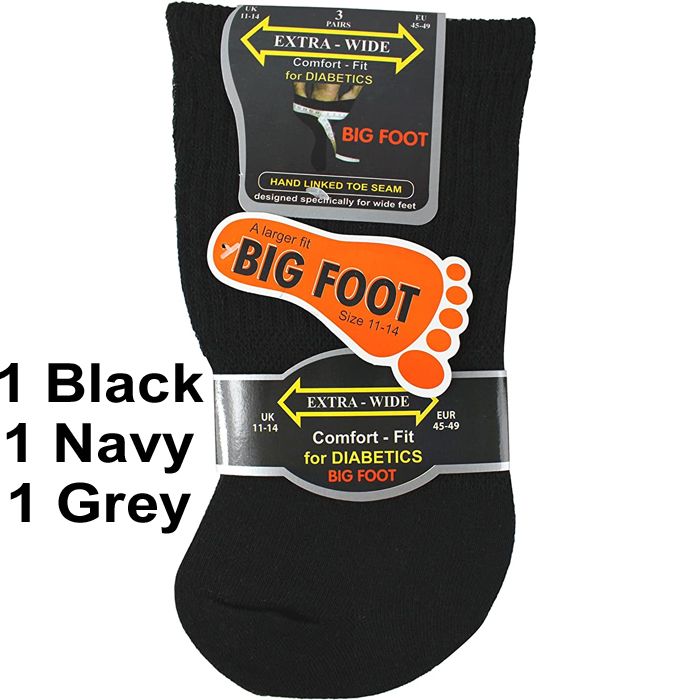 X850 3 Pair Pack Extra Wide Diabetic Mens Socks 11-14
