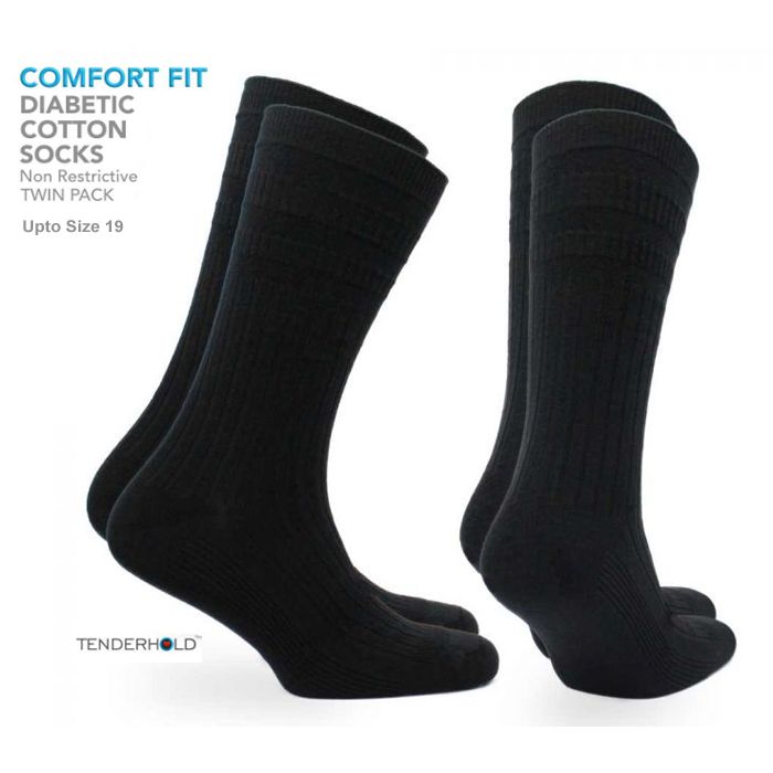 X888-Diabetic Cotton Mix Socks - 2 Pair Pack (Black)