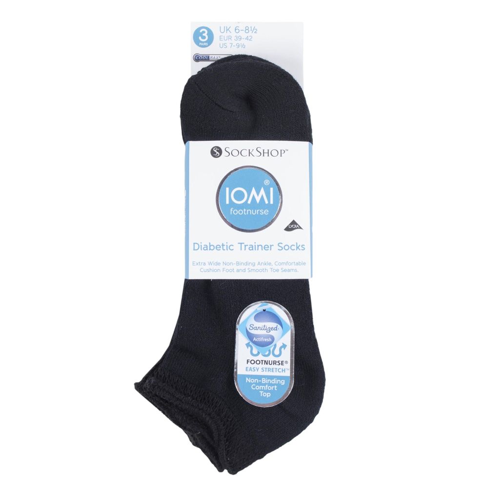 X963 IOMI 3 Pair Diabetic Trainer Socks (Black)