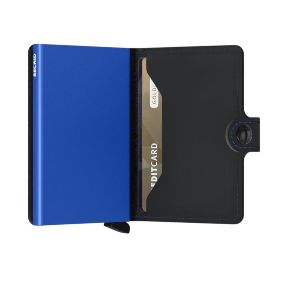 X970 Secrid Mini Leather Wallet RFID Cardprotector (Black/Blue)