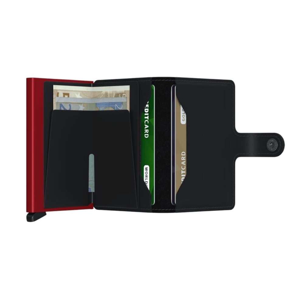 X970 Secrid Mini Leather Wallet RFID Cardprotector (Black/Red)