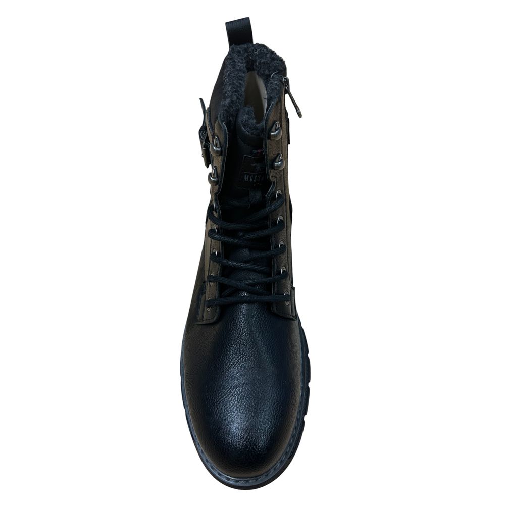 H1966 Mustang Plain Lace Up Buckle Boot (Black)