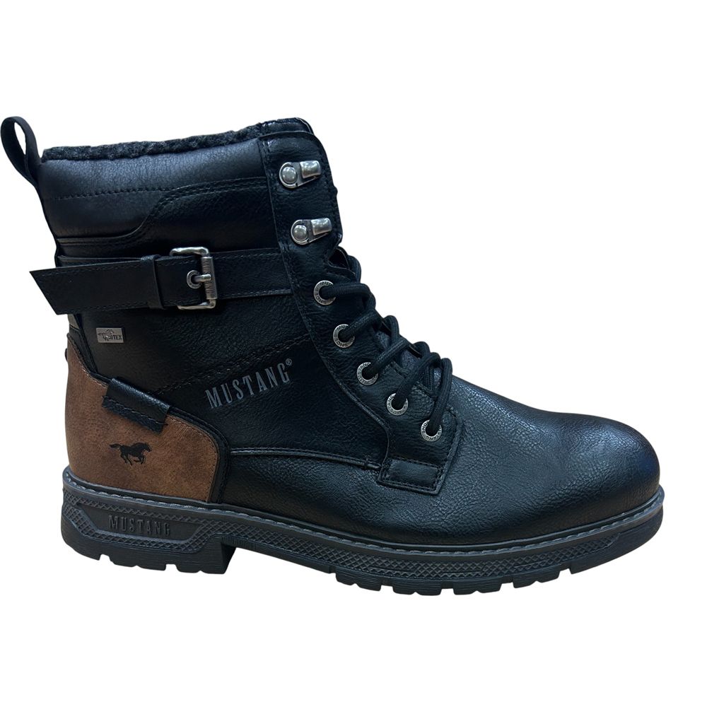 H1966 Mustang Plain Lace Up Buckle Boot (Black)