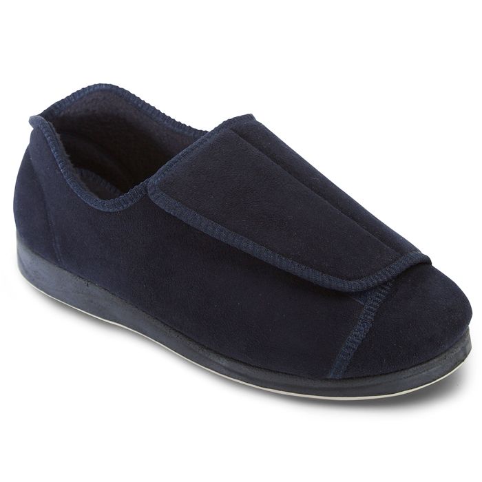 P499-24 Padders Peter Extra Wide G Fitting Velcro Slipper (Navy)